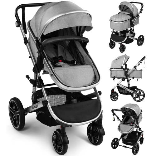 Vomeast Baby Stroller, Foldable Aluminum Alloy Stroller with Reversible, Travel Stroller for Newborn Infant, Grey