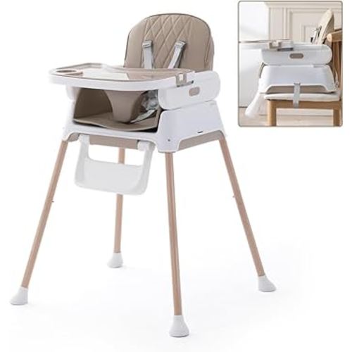 Baby High Chairs, 3-in-1 Convertible Baby High Chair, Dining Booster Seat, Toddler Chair, Easy Clean High Chairs for Babies and Toddlers with Adjustable Footrest&Tray- Khaki