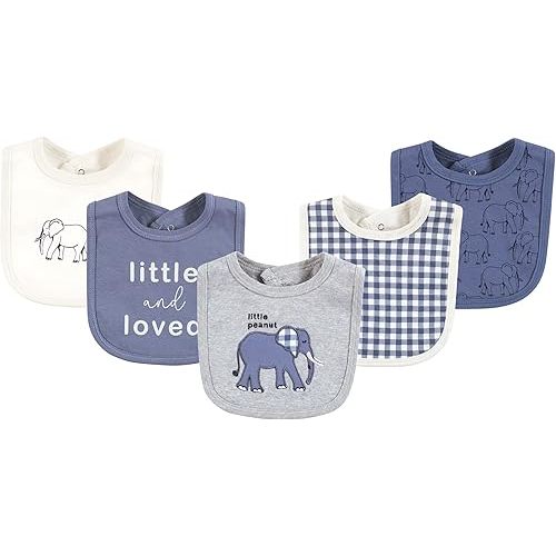 Touched by Nature Unisex Baby Organic Cotton Bibs, Blue Peanut, One Size