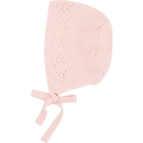 Baby Open Work Tie Bonnet, Pink - Pepa London | Maisonette