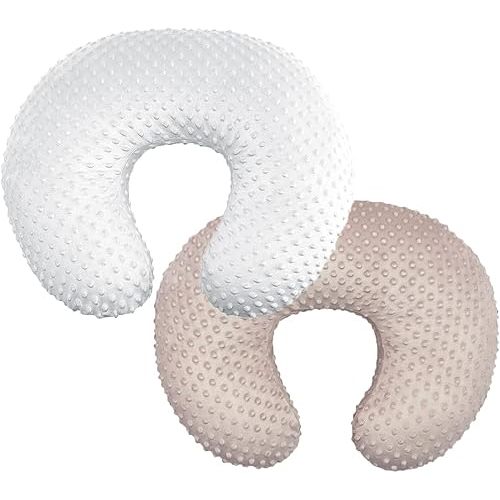 OWLOWLA 2Pack Nursing Pillow Covers Set White&Khaki Breastfeeding Pillow Slipcover Fits Naked Nursing Pillow for Baby Boy Girl(White/Khaki)
