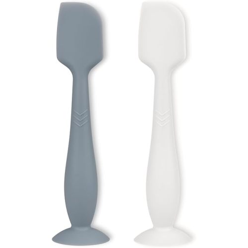 Diaper Cream Applicator Set - Soft Silicone Baby Butt Brush with Suction Base, Baby Butt Spatula, Full Size, 2 Piece - Newborn Baby Essentials (Ether/White)