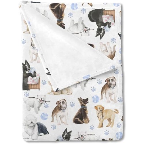 Cute Dogs Baby Blanket for Boy Girl Funny Dogs Paws Blue Swaddle Blankets Dogs Lovers Gift Receiving Blankets Soft Flannel Infant Newborn Toddler Nursery Bed Blanket Crib Stroller Playmat 30x40
