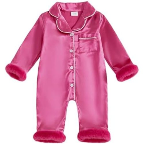 Multitrust Newborn Baby Girl Boy Silk Pajamas Long Sleeve Button Down Satin Infant Pjs One Piece Jumpsuit Loungewear