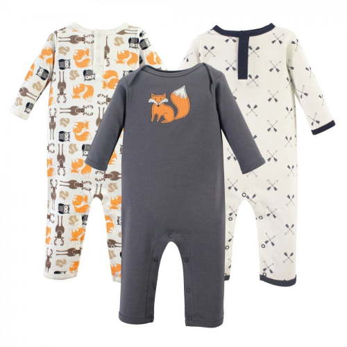 Hudson Baby Infant Boy Cotton Coveralls 3pk, Forest, 9-12 Months