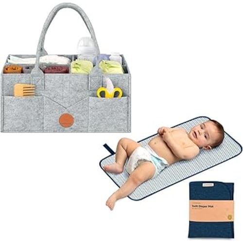 KeaBabies Baby Diaper Caddy Organizer and Portable Diaper Changing Pad - Large Baby Organizer - Waterproof Foldable Baby Changing Mat - Diaper Organizer For Changing Table - Travel Diaper Change Mat