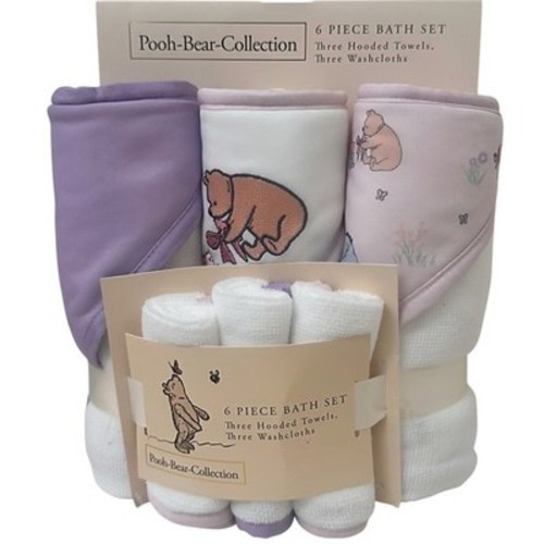 Vintage Classic Pooh Bear Collection 6 Pc Bath Set NEW Hooded Towels Washcloths