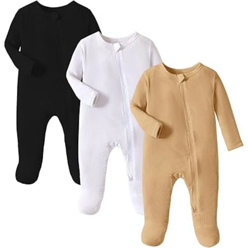 OPAWO Newborn Footie Pajamas with Mitten Cuffs Double Zipper Sleepers Baby Boy Girl Onesie Footed One-Piece Romper 0-6 Months