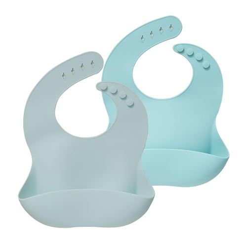Moonkie Silicone Baby Bibs Set Of 2 | BPA Free Waterproof | Soft Flexible Adjustable Silicone Bibs for Babies & Toddlers(Morning Mist/Blue Sky)