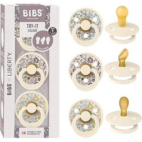 BIBS Pacifiers Try-It Collection | 3-Pack Soothers | BPA-Free Symmetrical Nipple | Made in Denmark | One Size 0-6 Months | Eloise