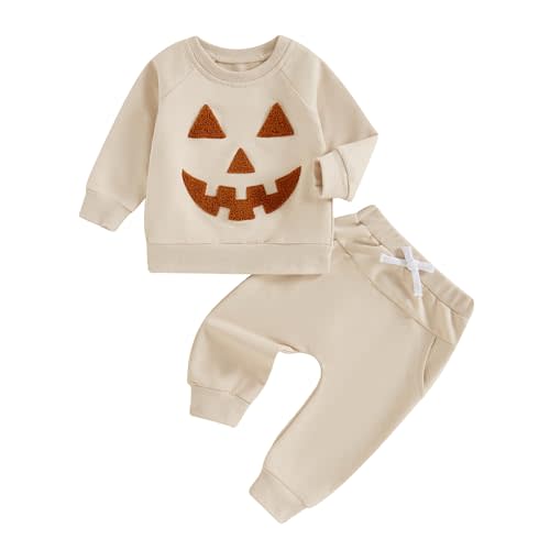 Adobabirl Toddler Baby Halloween Outfit Boy Girl Pumpkin Patch Crew Sweatshirt and Pants Set Halloween Fall Baby Clothes