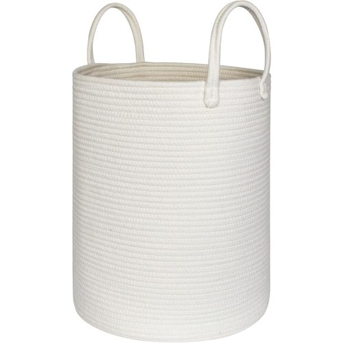 Purple Woven Laundry Basket, 15"x18" Large Cotton Rope Storage Basket for Blankets Pillows Toys, Decorative Baby Nursery Clothes Hamper for Living Room Bedroom, Kids Tall Laundry Hamper