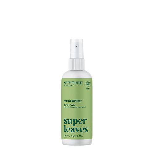 ATTITUDE Hand Sanitizer Spray for Adults and Kids, EWG Verified, Kills Bacteria and Germs, Vegan, Olive Leaves, 3.38 Fl Oz (Spray Bottle)