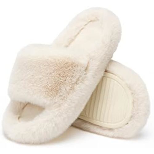 Chantomoo Women's Slippers Memory Foam House Bedroom Slippers for Women Fuzzy Plush Comfy Faux Fur Lined Slide Shoes Anti-Skid Sole Trendy Gift Slippers