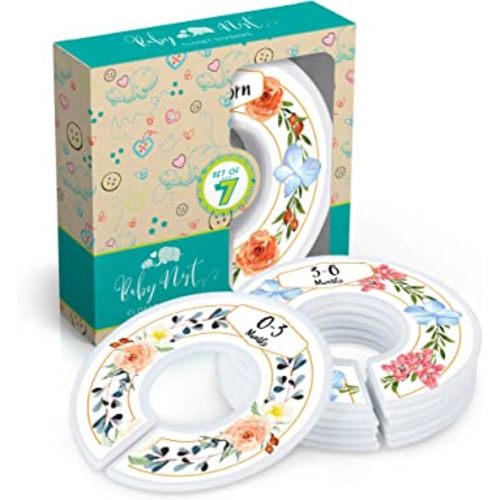 Baby Nest Designs Closet Dividers for Baby Clothes - 7X Baby Clothing Size Age Dividers from Newborn Infant to 24 Months - Floral Baby Clothes Dividers and Nursery Closet Organizer