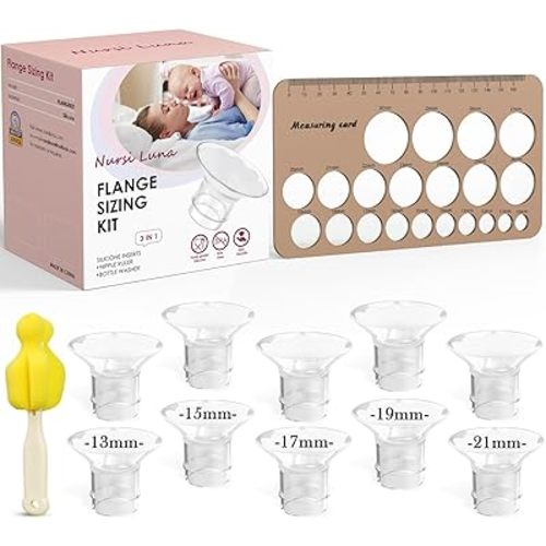 Flange Sizing Kit 3 in 1 with 10PCS Flange Inserts 13/15/17/19/21mm, Silicone Breast Pump Flanges Insert Kit for 24mm Electric Breast Pump, Pumping Breastfeeding Essentials Kit for New Mom