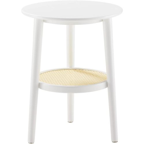 Apicizon 2 Tier Round Side Table, White Rattan