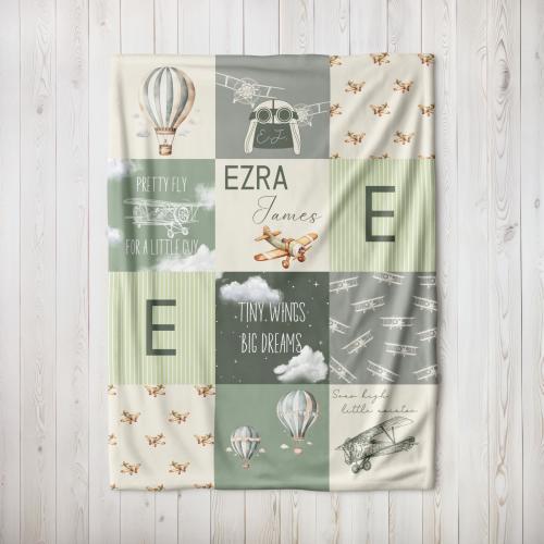 Personalized Airplane Baby Blanket, Aviation Nursery, Airplane Baby Gift, Aviation Baby Shower, Vintage Airplane Blanket, Bear Blanket