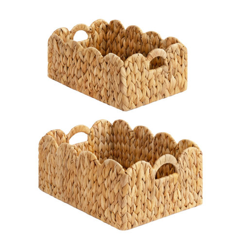 StorageWorks Scalloped Edge Wicker Basket, Hand-woven Rattan Basket for Organizing, Nursery Basket with Built-in Handles, Storage Basket for Décor, Water Hyacinth Wicker Basket for Shelves | Wayfair