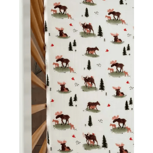 Muslin Crib Sheet, Moose