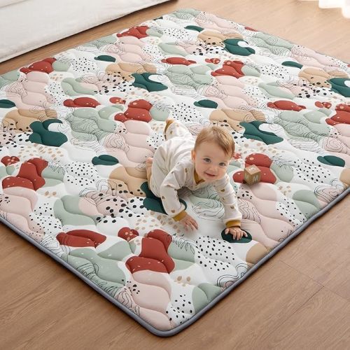 Blissful Diary Portable Baby Play Mats for Floor, Thicker Cushioned Foldable Baby Crawling Mat for Indoor Outdoor, Modern Abstract 43" X 43"