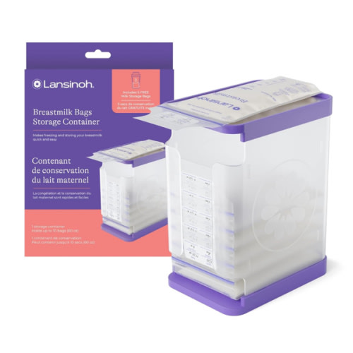 Lansinoh Breastmilk Storage Container with Quick-Freeze Tray, Stores up to 10 Breast Milk Bags, Made Without BPA/BPS, Freeze Bags Vertically and Horizontally, Includes 5 Milk Bags