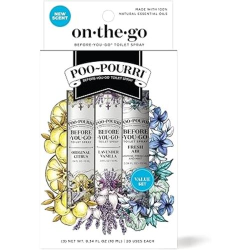 Poo-Pourri Before-You-Go Toilet Spray, On-The-Go, Travel Size Variety 10 mL - Original Citrus, Lavender Vanilla and Fresh Air