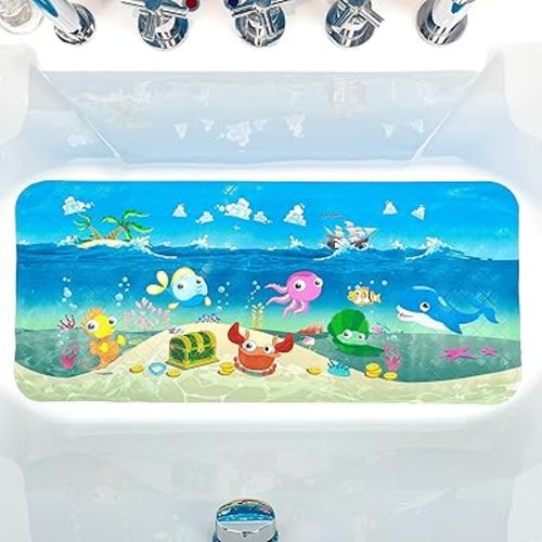 Cartoon Tub Mat, Bathtub Mat Non Slip, Bath Mat for Kids & Toddlers, Baby-Friendly, Anti Slip Bathtub Mat for Tub, Shower Mat - Fun & Safe Bath Time Experience, Shower Tub Mat 34X15 Inch (Ocean)