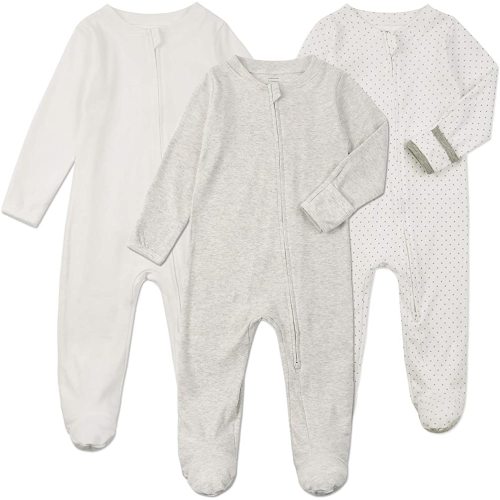 Baby Footed Pajamas with Mittens - 3 Pcs Infant Girls Boys Footie Onesies Sleeper Newborn Cotton Sleepwear Outfits
