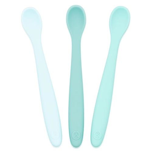 WeeSprout Silicone Baby Spoons - First Stage Infant Feeding Utensils With Soft-Tip, Bendable Kitchenware for Parent & Self-Feeding, Ultra-Durable, Dishwasher Safe, Travel Case, Set of 3