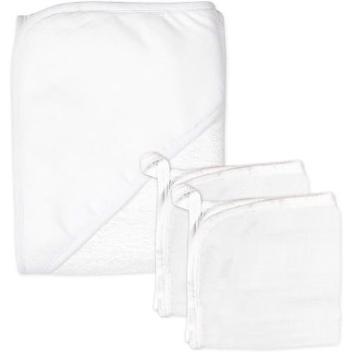 HonestBaby unisex baby 3-Piece Organic Cotton Hooded Towel & Washcloth Set Bandana, Bright White, One Size US