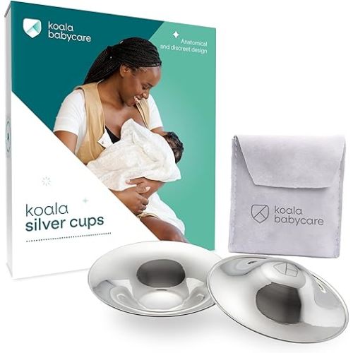 Koala Babycare The Original Silver Nursing Cups - Nipple Shields for Breastfeeding Newborn - Breastfeeding Essentials - Protect and Soothe - Tri-Laminate Silver - Maxi Size