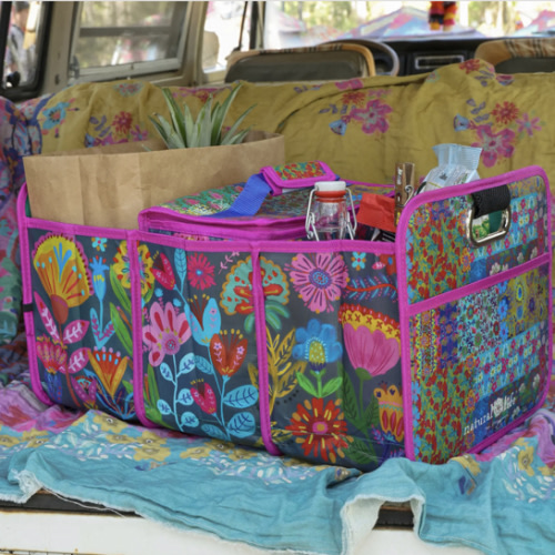 Car Trunk Organizer - Navy Folk Flower