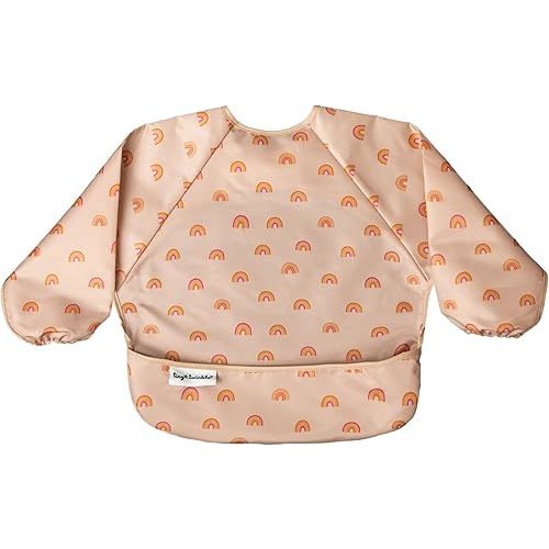 Tiny Twinkle Mess Proof Baby Bib, Cute Full Sleeve Bib Outfit, Waterproof Bibs for Toddlers, Machine Washable, Tug Proof Closure, Baby Smock for Eating, Long Sleeve (Boho Rainbow, Small 6-24 Months)