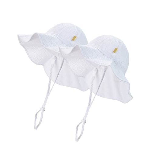 DASMINI Baby & Toddler Wide Brim Sun Hats UPF 50+ Sun Protection Bucket Cap Cute Adjustable Hat in Seersucker