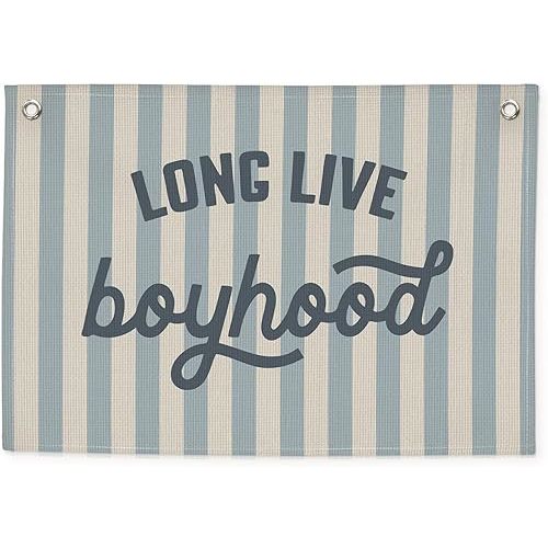 Long Live Boyhood Banner – Linen Canvas Wall Hanging Flag, Boys Room & Nursery Decor, Playroom Wall Art, Baby & Toddler Room Decoration, 20x30 Inch - Blue