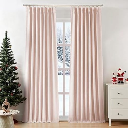 Full Blackout Curtains 84 inches Pink Linen
