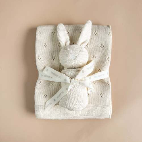 Pique Blanket & Bunny Lovey Gift Set, Cream | Organic Cotton