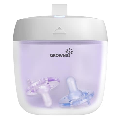 GROWNSY Pacifier Sanitizer Case Portable on The Go for Baby, White | UV Light Sanitizer Pacifier Holder, USB Charging Sanitizer Case, Mini Pacifier Sanitizer 99.99% Cleaned in 59 Seconds