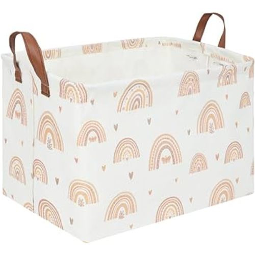Boho Rainbow Baskets Rectangular,girl basket,Waterproof foldable canvas laundry basket,Nursery hamper,Room Decor,Shelf Basket(Rainbows)