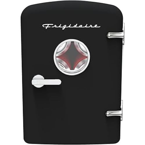 Frigidaire Retro 9-Can Mini Personal Fridge Portable Cooler for Car, Office, Bedroom, Dorm Room, or Cabin, 11.8" D x 7.1" W x 10.1" H, BLACK