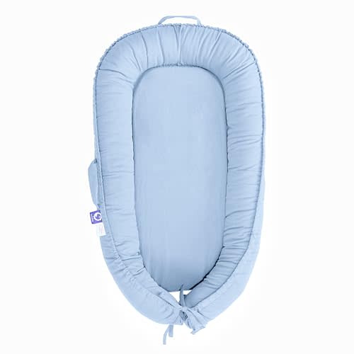 CooCooBaby Infant Lounger, Baby Nest Cover for Baby Girls & Boys, Newborn Essentials for Baby 0-12 Months, 100% Cotton Breathable, Portable Travel Bed (Baby Blue)