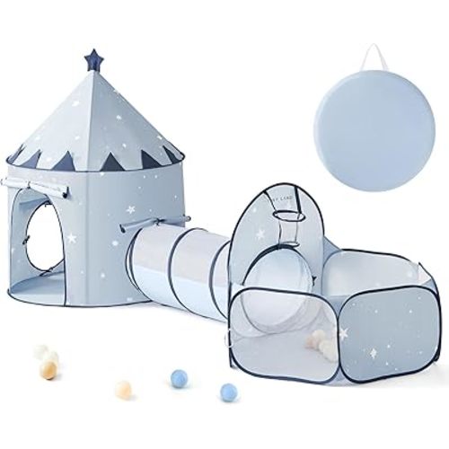 Tiny Land 3-in-1 Baby Tunnel for Toddlers with Ball Pit & Play Tent, Pop Up Crawl Tunnel for Kids, Indoor/Outdoor Play Tunnel, Foldable Baby Crawling Tunnel Toy (Blue)