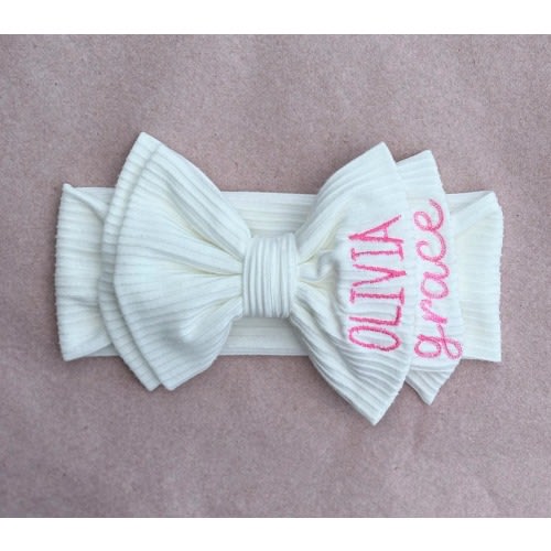 Personalized Bow Headband for Newborn with Baby girl name perfect for gifts & photography. Custom Stretchy headband monogrammed bow in Aqua