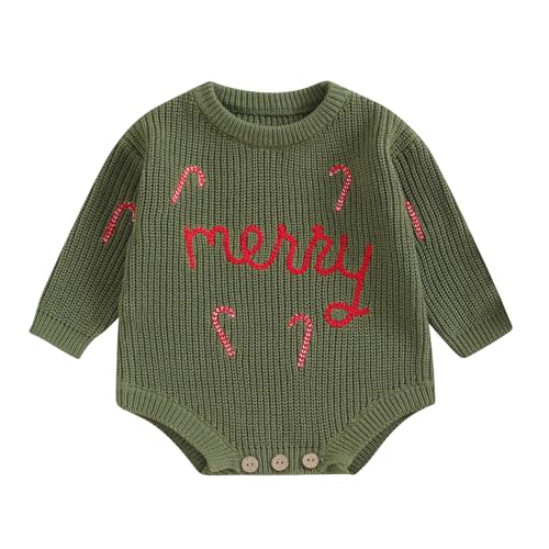 Lesimsam Newborn Baby Boy Girl Christmas Outfit Knit Sweater Romper Oversized Long Sleeve Bubble Romper Warm Winter Clothes