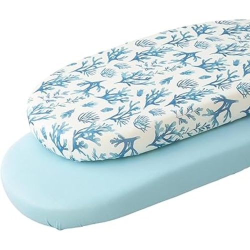SDIII Blue Ocean Bassinet Sheets for Baby Girl Boy 2 Pack Elastic Microfiber Jersey Knit Universal Fit for Rectangle Round Oval Hourglass Mattress