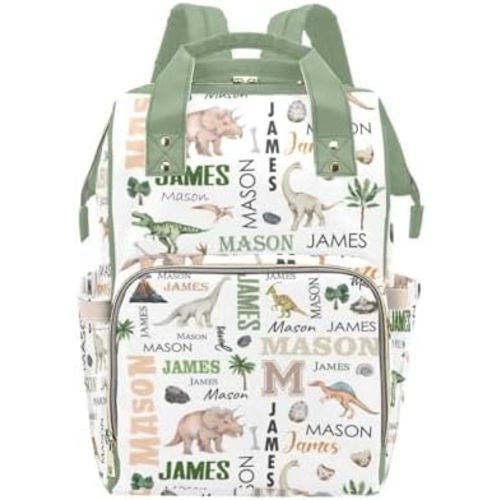 Personalized Diaper Bag Backpack for Women, Custom Nursing Mommy Daypack with Name, Diaper Bag for Girls Boys, New Mom Gifts (Dinosaur)