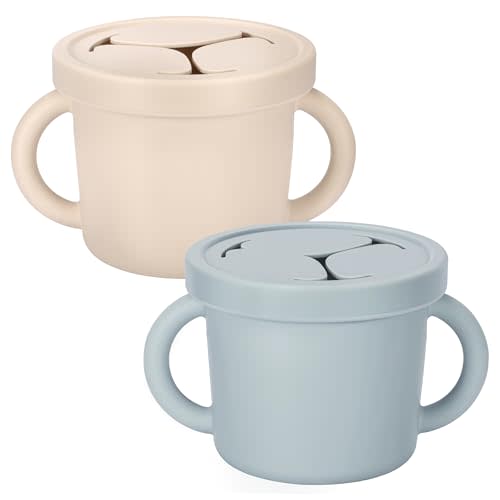 idooss Snack Containers, Silicone Food Grade Silicone Cups, Toddler Snack Container Cups with Handles and Lid for Toddlers (Color 2)