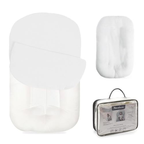 Baby Lounger - Snuggle Cozy Me Infant Lounger for Newborns | Breathable & Soft, Portable Awake-Time Pad, Essential Baby Gift- White (Lounger Cover Included)