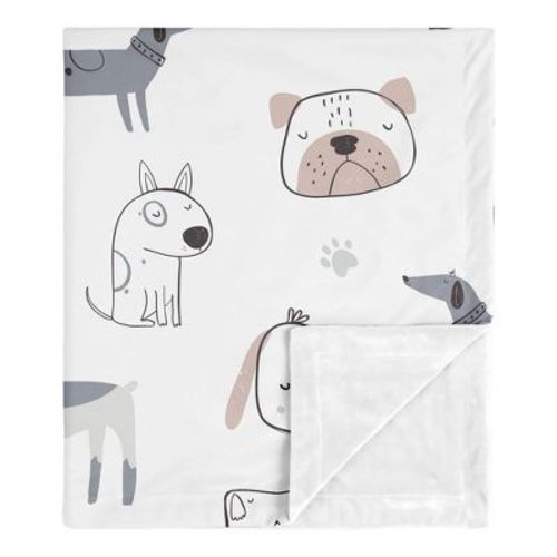 Sweet Jojo Designs Boy, Girl, Unisex/gender Neutral Baby Security Blanket Cartoon Puppy Grey Taupe And Blue